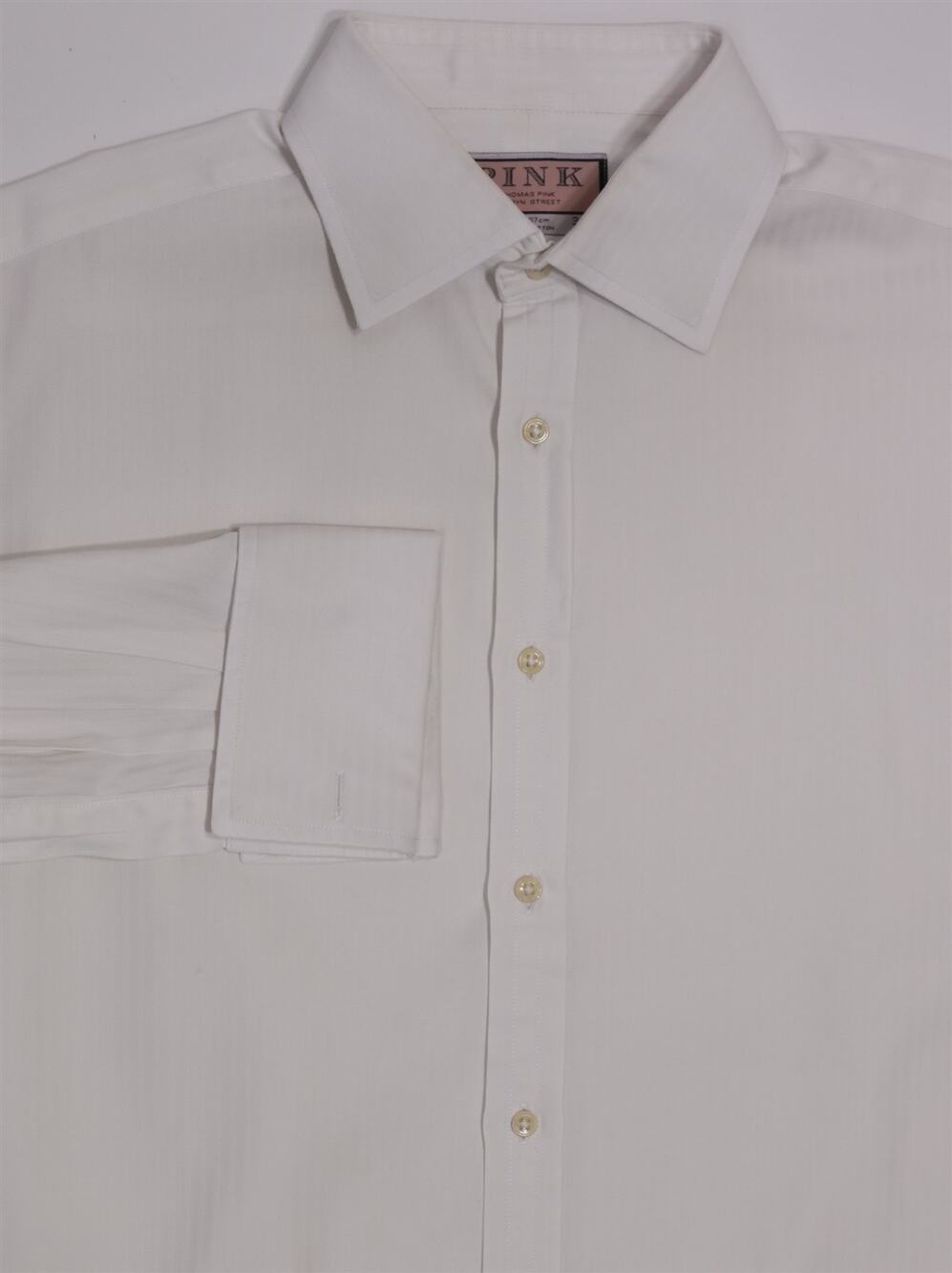 Thomas Pink Prestige White Tonestripe French Cuff Dress Shirt (41) 16-34/35